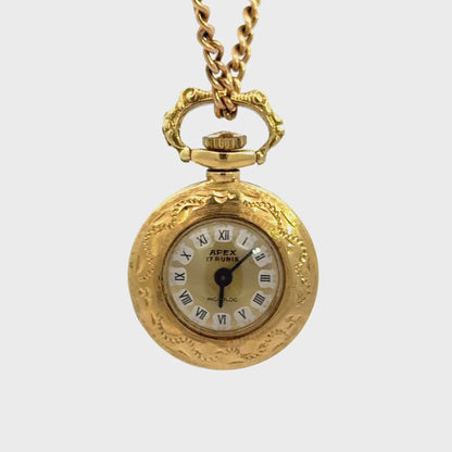 Vintage Apex 18K Yellow Gold Pendant Watch – 17 Rubis Incabloc – Necklace Watch