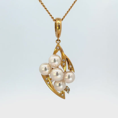 18K Yellow Gold Pearl Cluster Enhancer Pendant with Diamond Accents