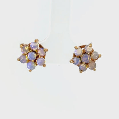 14K Yellow Gold     Vintage Opal Flower Earrings with Purple Pink Hue