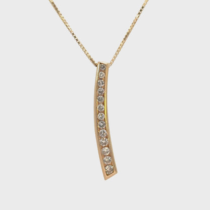 Diamond Curved Bar Pendant Necklace in 14K Yellow Gold with Box Chain