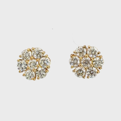 14K Yellow Gold Diamond Flower Cluster Earrings
