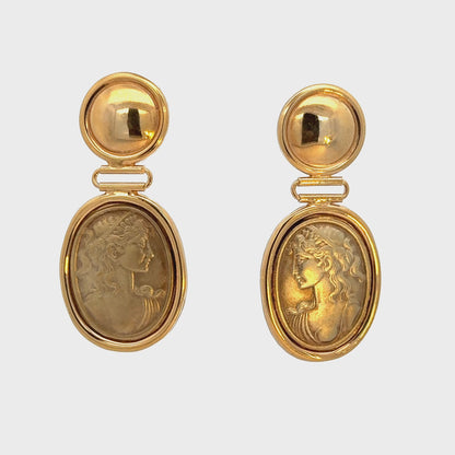 14K Yellow Gold Classical Cameo Drop Earrings – Italian