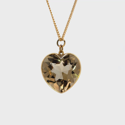 14K Yellow Gold Large Smoky Topaz Heart Pendant