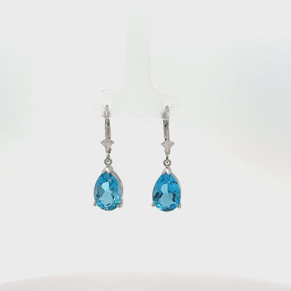 14K White Gold Pear-Shaped Blue Topaz Drop Earrings