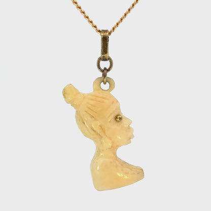 14K Yellow Gold Carved Lady Pendant