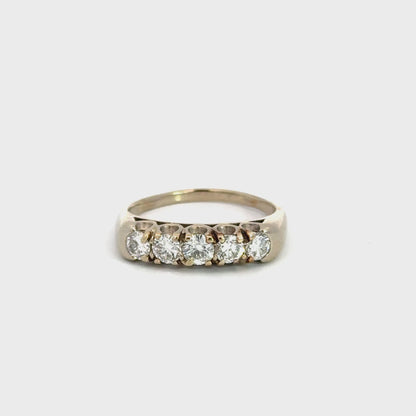 Vintage Estate 14K White Gold Five-Diamond Ring