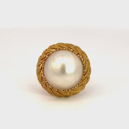 Vintage 14K Yellow Gold Domed Mabe Pearl Statement Ring