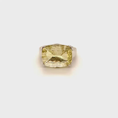 Lovely White Gold Emerald Cut Citrine Cocktail Ring