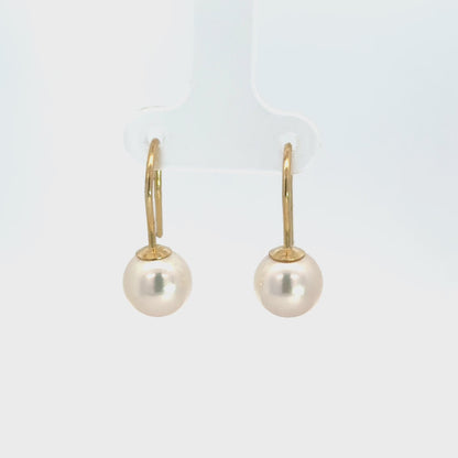 14K Yellow Gold Pearl Wire Drop Earrings