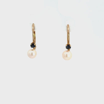 14K Yellow Gold Sapphire & Pearl Lever-Back Earrings
