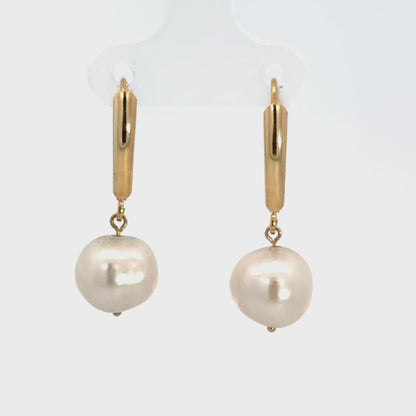 14K Yellow Gold Freshwater Pearl Drop Earrings