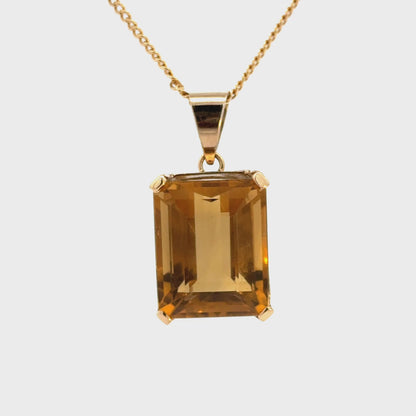 14K Yellow Gold Emerald-Cut Citrine Pendant