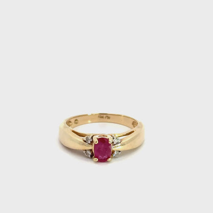 14K Yellow Gold Oval Ruby & Diamond Ring