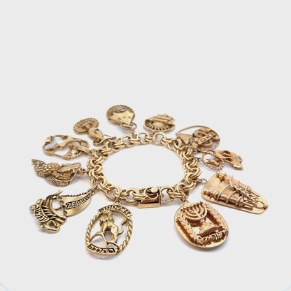 Vintage 14K Yellow Gold Twelve Tribes of Israel Charm Bracelet with 12 Large Gold Charms