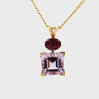 14K Yellow Gold Tourmaline & Amethyst Pendant