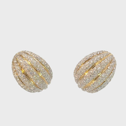18K Yellow Gold Diamond Ribbed Dome Earrings