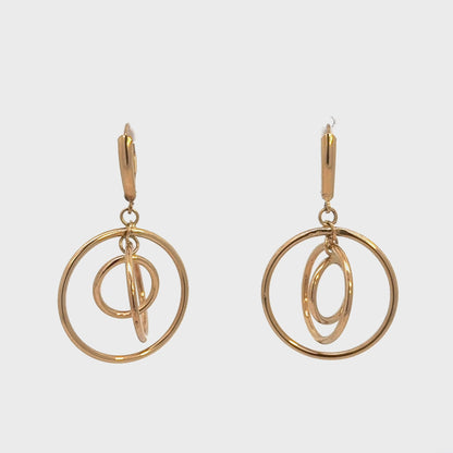 14K Yellow Gold Triple Circle Drop Earrings