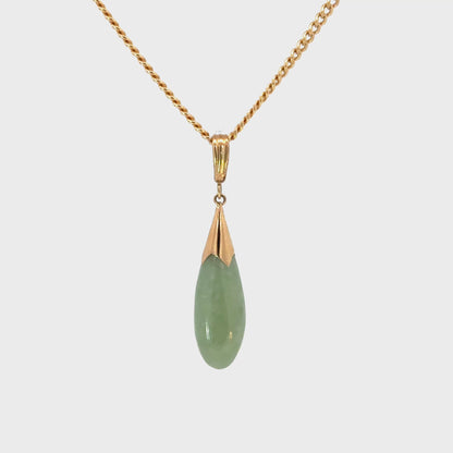 Green Jade Teardrop Pendant in 14K Yellow Gold