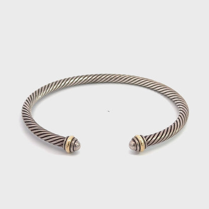 David Yurman Sterling Silver & 18K Yellow Gold Cable Bangle Bracelet