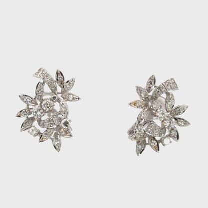 18K White Gold Diamond Floral Spray Earrings