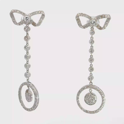 18K White Gold Diamond Bow Drop Earrings