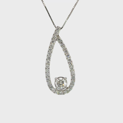 14K White Gold Diamond Drop Necklace with Box Chain