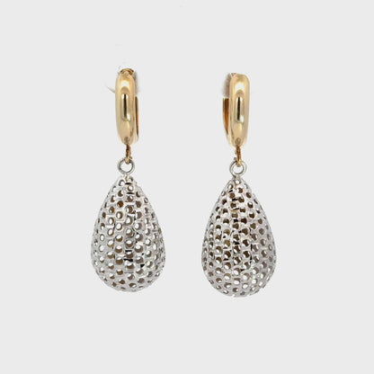 Two-Tone Gold Openwork Teardrop Drop Earrings