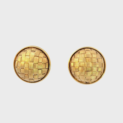 14K Yellow Gold Italian Basket Weave Domed Earrings