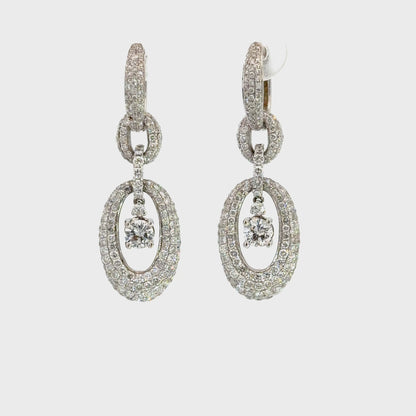 18K White Gold Diamond Oval Drop Earrings