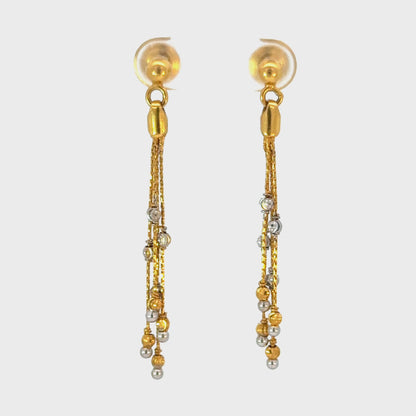 Vintage 18K Gold Dangle Earrings | Two-Tone Bead Tassel Design