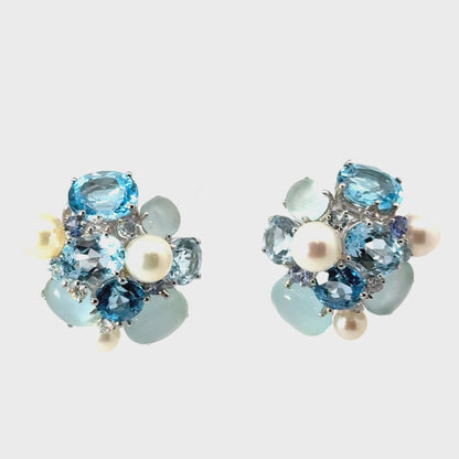 18K White Gold Aquamarine & Pearl Bubble French-Clip Earrings