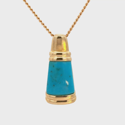 14K Yellow Gold Turquoise Pendant Elegant Tapered Design