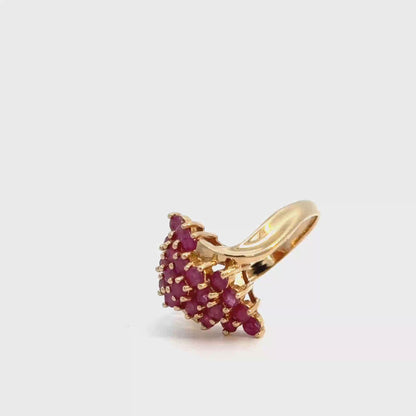 1980’s 14K Gold Pink-Red Ruby Cluster Cocktail Ring