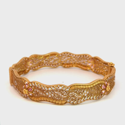 Vintage 22K Yellow Gold Filigree Bangle with Pink Swarovski Crystals & Cubic Zirconia (Copy)