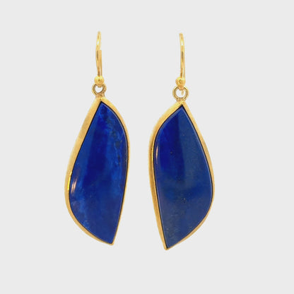 18K Yellow Gold Lapis Lazuli Leaf-Shape Long Drop Earrings