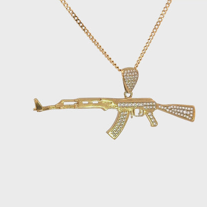 Men’s Yellow Gold CZ Rifle Gun Pendant Large Estate Charm