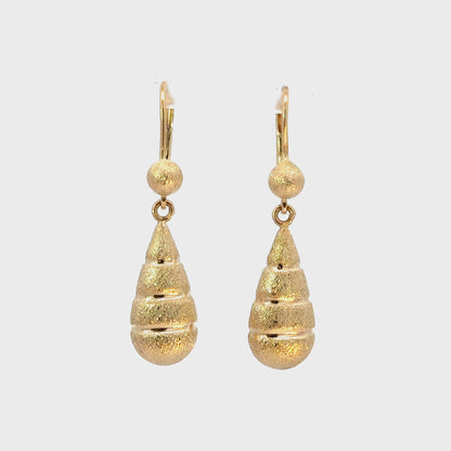 14K Gold Matte Textured Teardrop Dangle Earrings