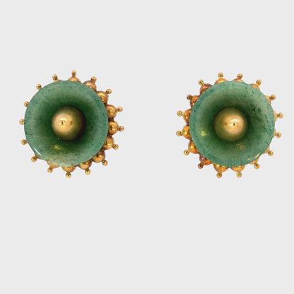Vintage 14K Yellow Gold Jade Screw-Back Earrings | Unique Mid-Century Design