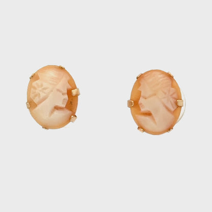 Petite Cameo Shell Earrings in Yellow Gold