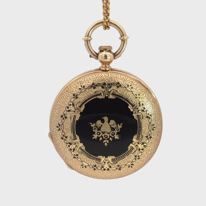 Jules Huguenin Geneva Antique Pocket Watch with Black Enamel