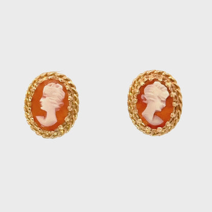 Petite Vintage Cameo Earrings in 14K Yellow Gold
