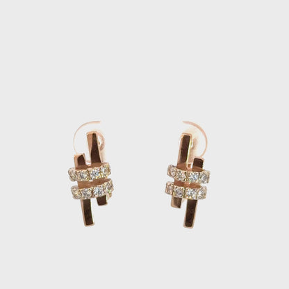 Vintage Russian 14K Rose Gold Diamond Geometric Earrings