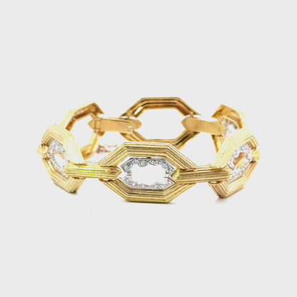 18K Yellow Gold Geometric Link Bracelet with Diamond Accents