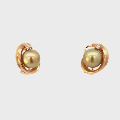 Elegant 14K South Sea Yellow Pearl & Diamond French-Clip Earrings