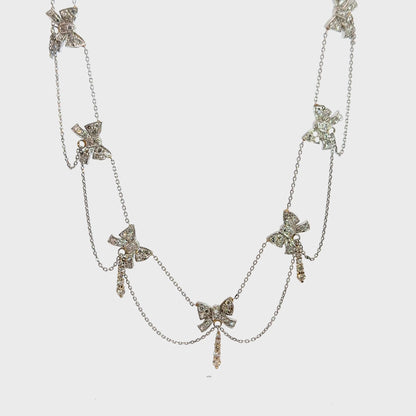 Antique Diamond Bow Platinum Garland Necklace