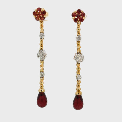 Elegant Garnet Teardrop & Diamond Earrings in 14K Yellow Gold