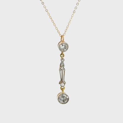 Antique 14K Gold Diamond Drop Necklace