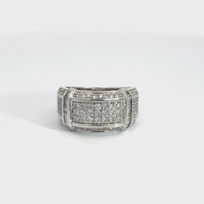 Bold Vintage White Gold Diamond Men’s Statement Ring