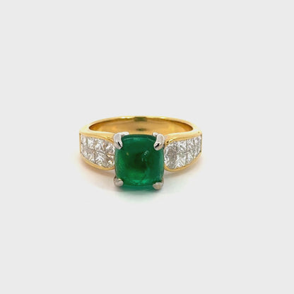 Vintage 18K Two-Tone Gold Emerald & Diamond Statement Ring
