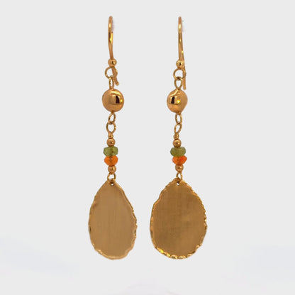 Italian 14K Yellow Gold Gemstone Teardrop Earrings